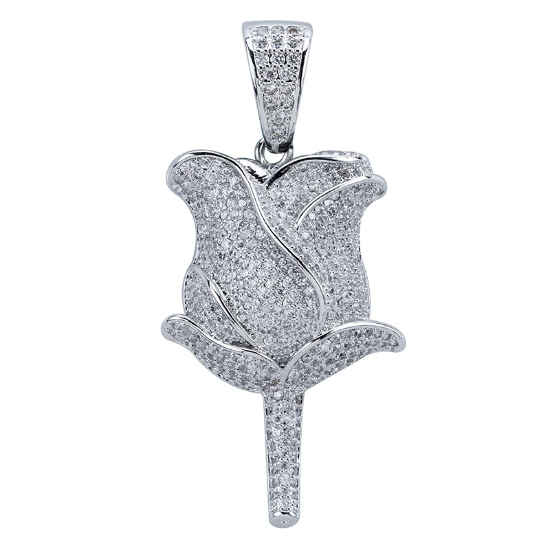Elegant white Rose Pendants Necklaces for Women Micro Paved AAA CZ Stone Bling Ice Out Men Hip Hop Rapper Jewelry Party Gift | Украшения и