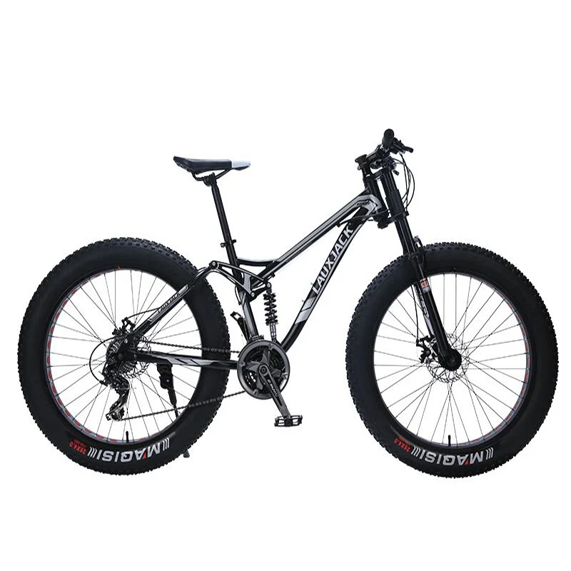 LAUXJACK горный велосипед стальная рама 24 скорости Shimano механические тормоза 26"x4.0 колеса удлиненная вилка FatBike - Цвет: black