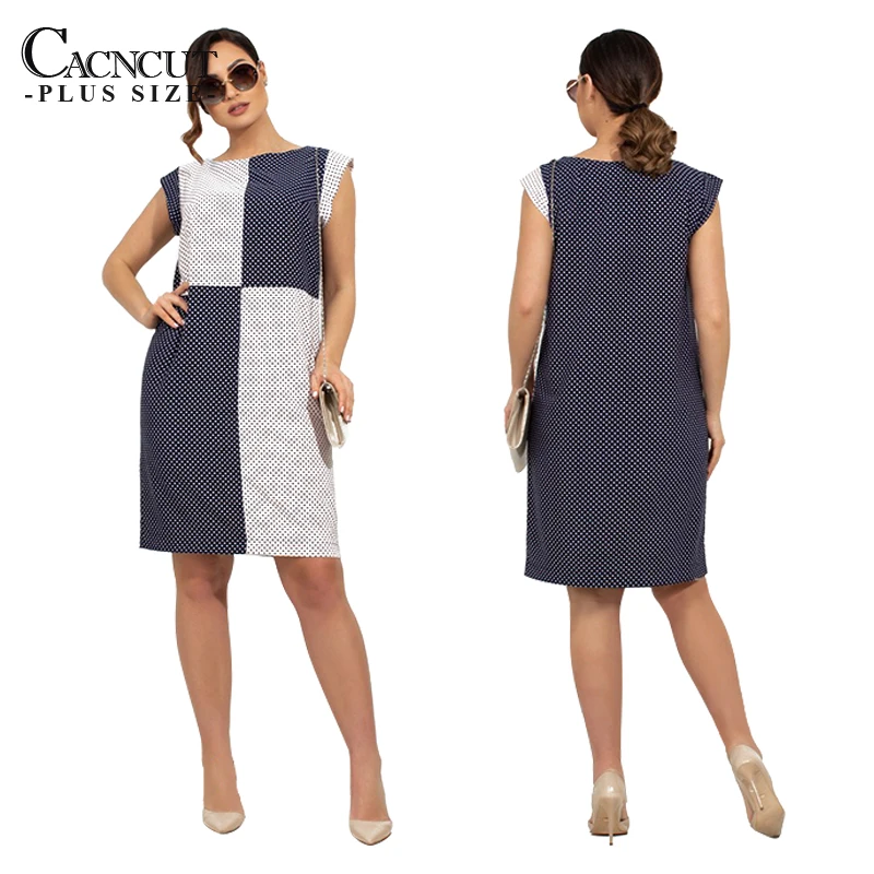 Женское шифоновое платье в горошек свободное Повседневное большого размера плюс