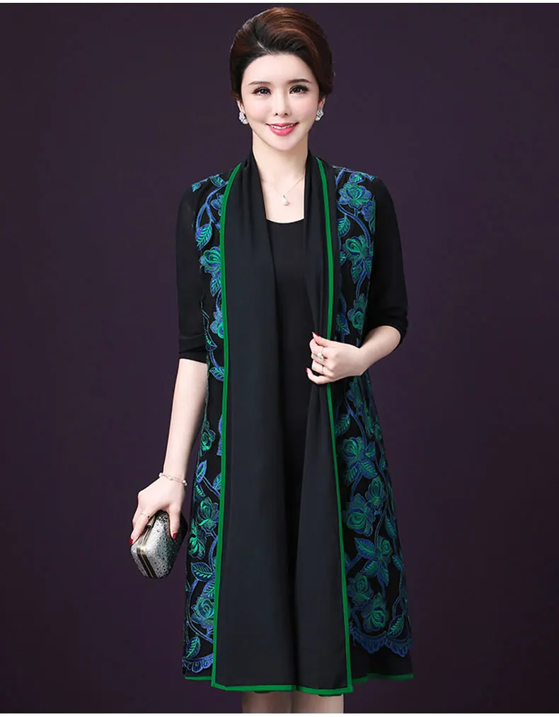 Осеннее платье для женщин среднего возраста новый стиль зимнее с вышивкой дизайн