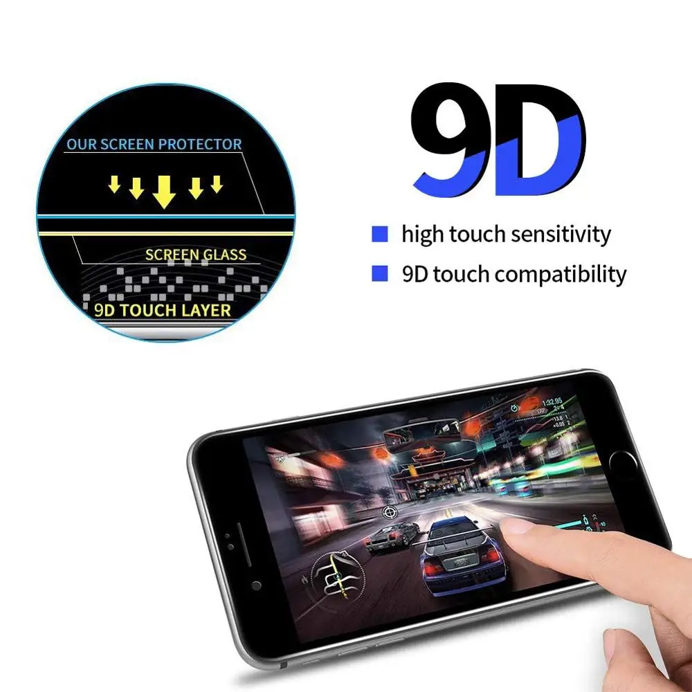 Закаленное защитное стекло 9D для телефона защита экрана полное покрытие от