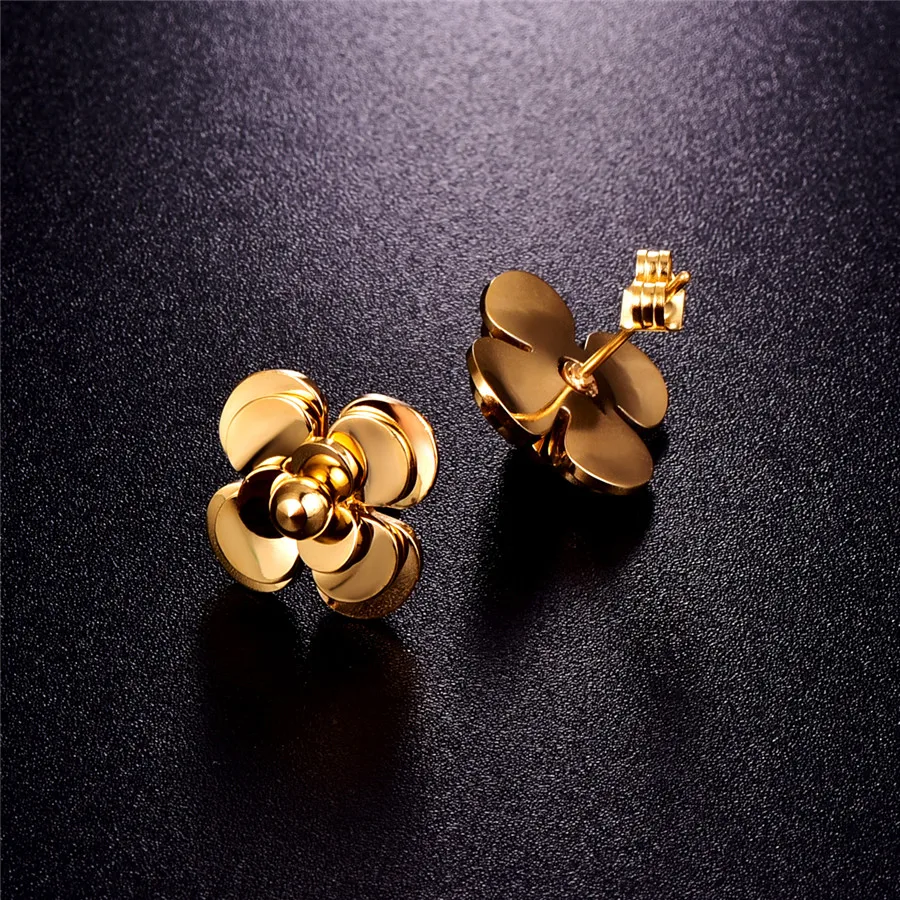 Женские серьги гвоздики под розовое золото Martick милые элегантные в форме цветка