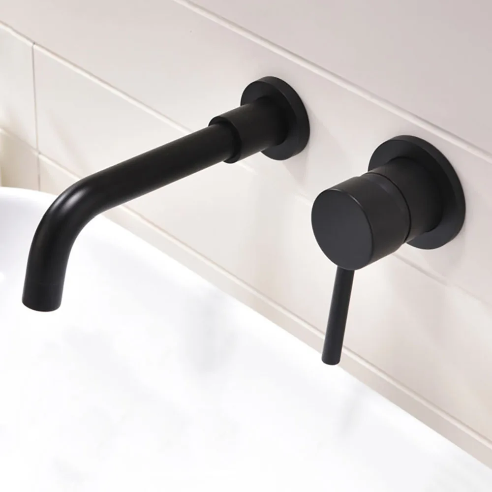 MTTUZK Simple Style Matte Black Brass Wall Mounted Basin Faucet Single Handle Mixer Taps Hot and Cold Split | Обустройство дома