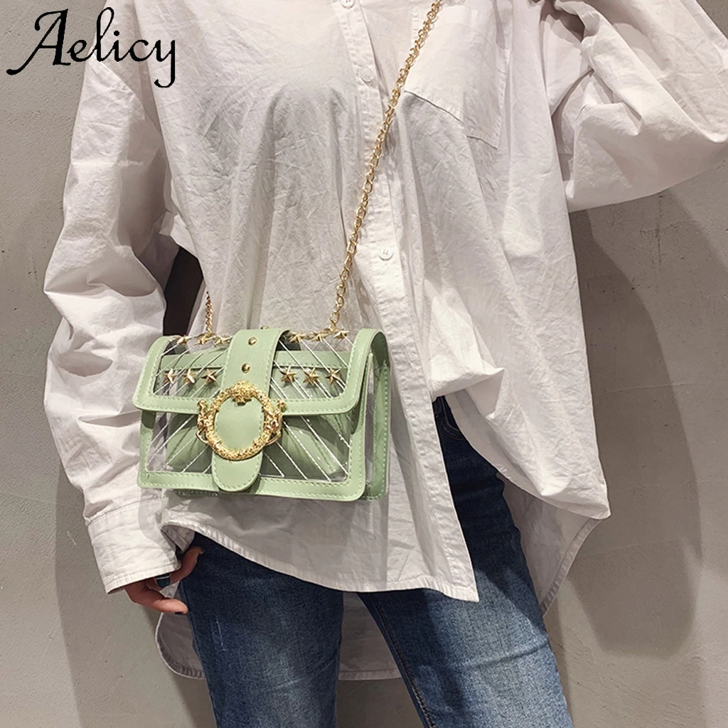 Женская сумка Aelicy однотонная прозрачная высокого качества с диагональным