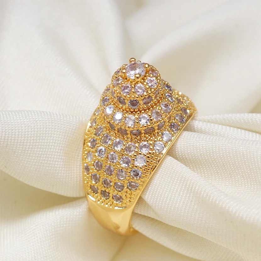 Hyperbole Luxury Wedding Unique Gold Plt Rings for Women Middle East Style Cubic Zircon Fashion Dubai Jewelry Dropshipping