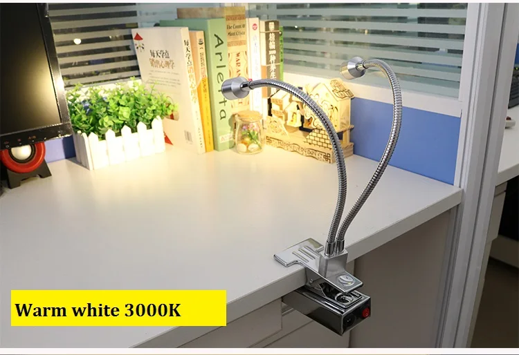 2 Вт/6 Вт подзарядка светодиодная точечная лампа, гибкая трубка с двойной головкой съемный и поворотный стол, витринное стекло зажимный держатель прожектор