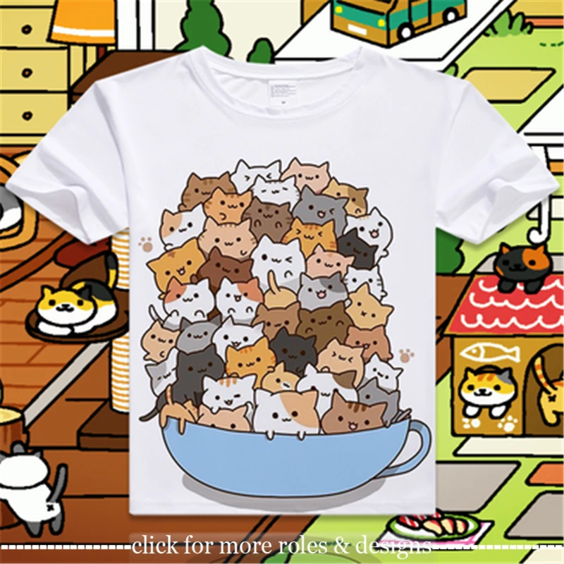 Неко Atsume: Китти коллектор кошки Косплэй костюм ткань унисекс короткий рукав