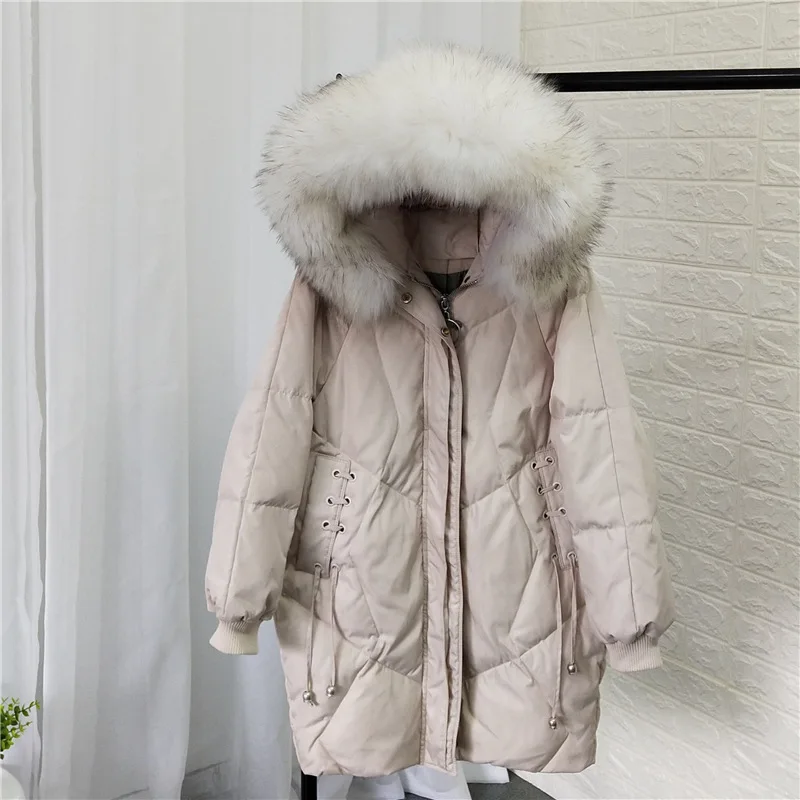 Женское пальто на 90% белом утином пуху Толстая теплая парка с большим натуральным