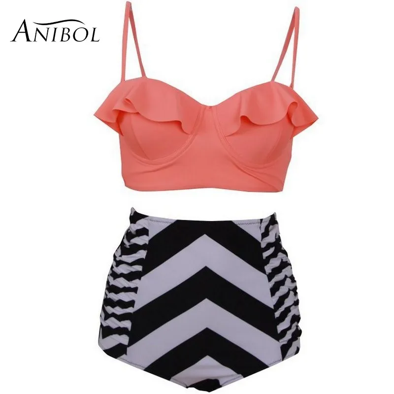 2017 бренд Anibol бикини плюс размер высокая талия женский купальник 4XL пуш-ап принт