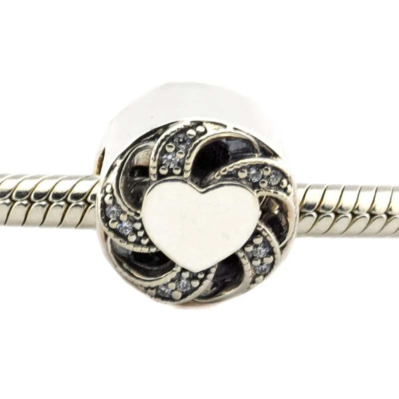 DIY Beads for Jewelry Making Sterling-Silver-Jewelry Ribbon Heart Bead WITH CLEAR CZ Charms Silver 925 Berloque Perles | Украшения и