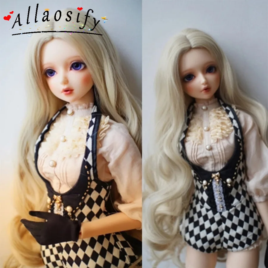

Allaosify Bjd / SD As Doll Wig Uncle Long Curly Hair 1/31/4 1/6 1/8 High Temperature Beautiful With Bangs Bjd Wig Free Shipping