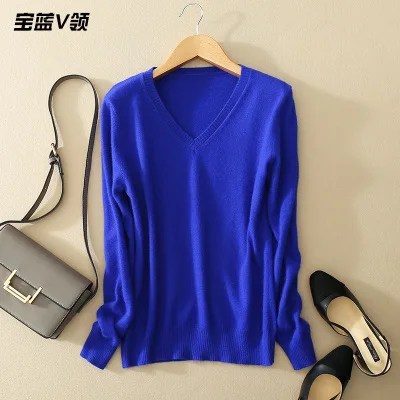 Royal blue Хит, женский свитер с v-образным вырезом, модный кашемировый свитер с v-образным вырезом, Одноцветный тонкий сексуальный вязаный пуловер с длинными рукавами, свитер - Цвет: Royal blue
