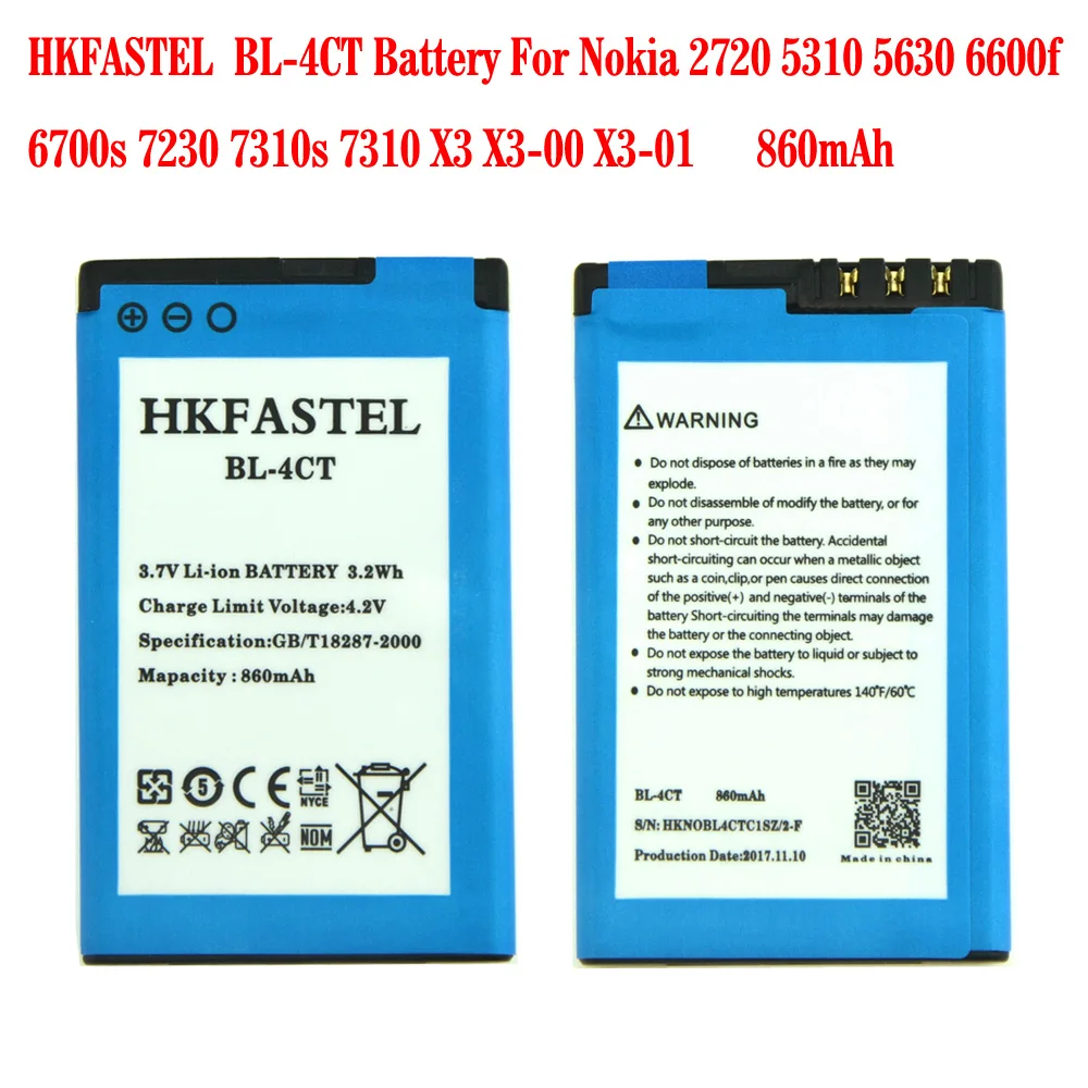 Hkfastel Новый BL 4CT 4ct литий ионный Сотовый телефон Батарея для Nokia 2720f 2720a 2720 раза 5310