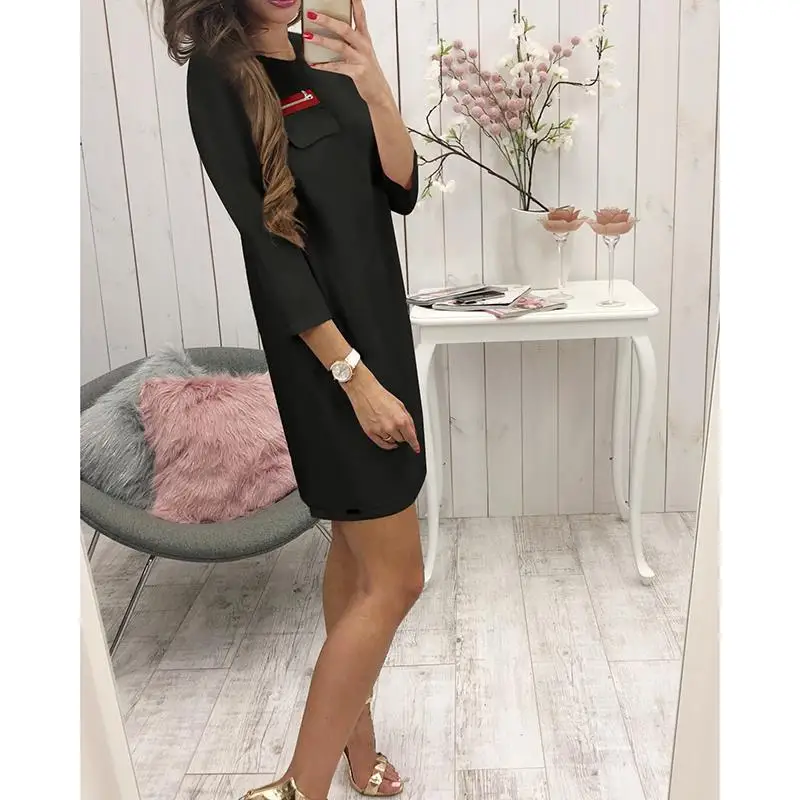 Осеннее платье с круглым вырезом и рукавом три четверти Vestidos, женское модное платье, женское повседневное свободное мини-платье в стиле OL WS9893C