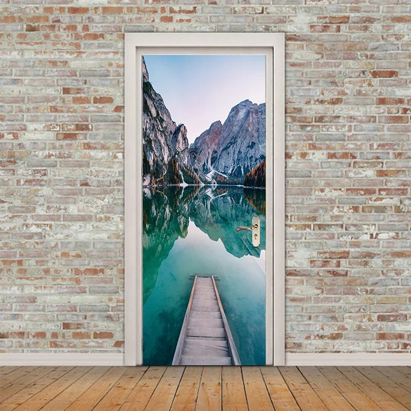 2 шт./компл. 3D синее море вокруг деревянной двери моста Наклейка на стену s спальня