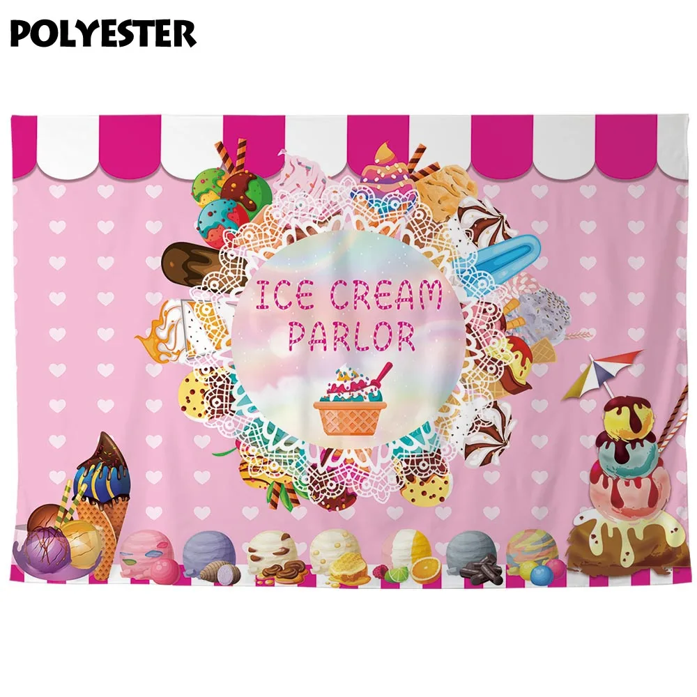 Funnytree girl birthday photography background ice cream dessert pink cute store heart photo backdrop personalized photocall | Электроника