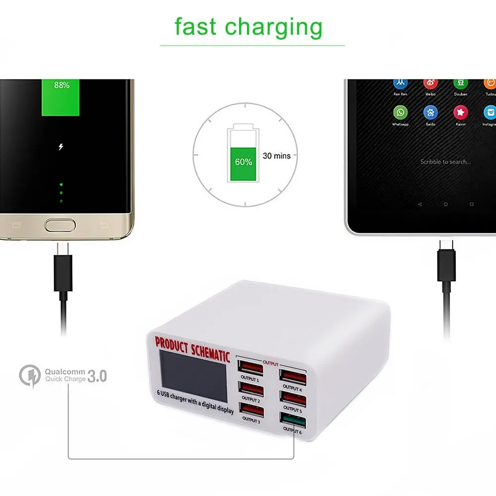Go2linK 6A 6 USB 2 0 3 порт QC быстрое зарядное устройство концентратор настенный адаптер