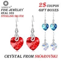 aoboco brand elegant big blue red transparent color love heart drop earrings earring for women girl crystal from swarovski