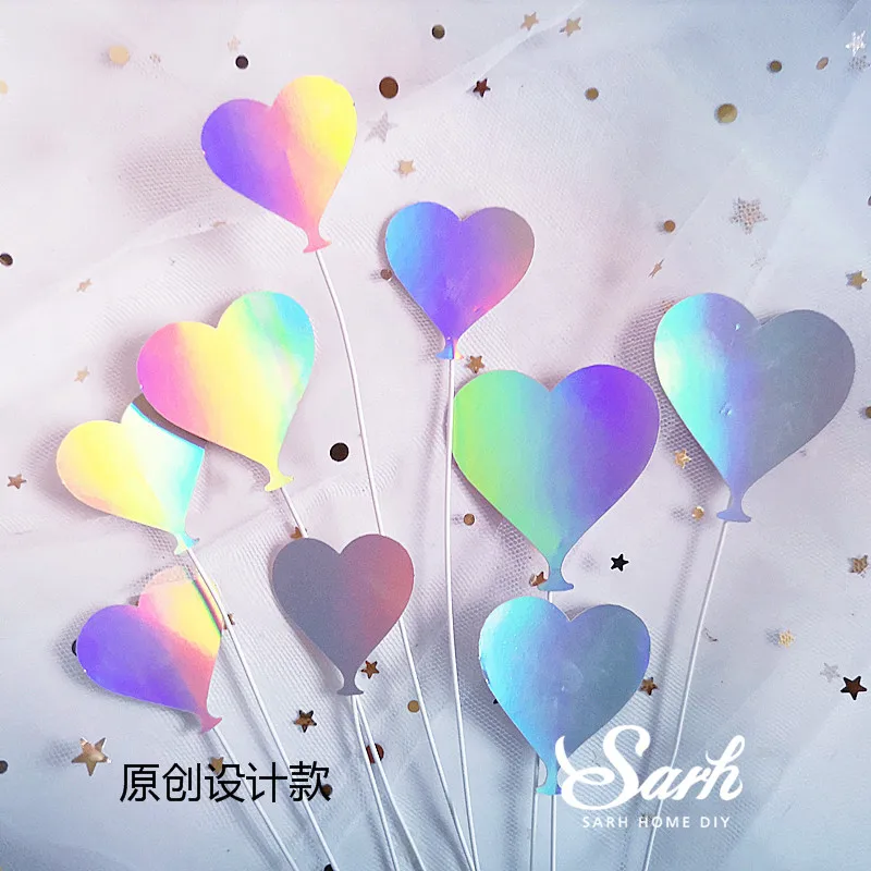 10pcs silver heart Ins Bling розовый синий кролик Hairball Сердце торт топперы для ребенка день рождения украшения десерт прекрасный подарок - Цвет: 10pcs silver heart