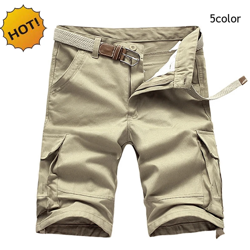 

High Quality Summer Solid Knee Length Cotton Straight Baggy Army Multi-Pocket Cargo Short trousers Men Plus Size 28-40 5color