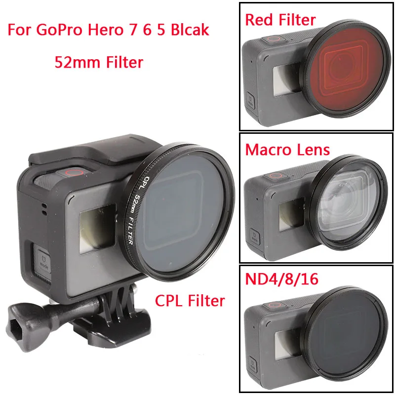 

Filter Set 52mm ND 4/8/16/ CPL/UV/MC Star lens/Red color Filter W/lens cap Adapter Ring for GoPro Hero 7 6 5 Blcak Accessories