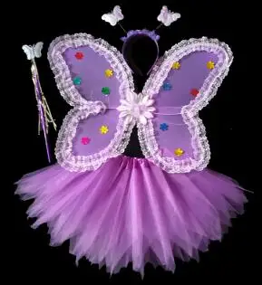 Горячий костюм с крыльями бабочки Пикси девушка платье принцесса ангел головной убор юбка сценическая одежда волшебная палочка AMBESTPARTY - Цвет: Шампанское