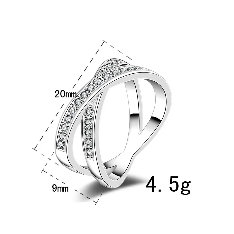 

OMHXZJ Wholesale Personality Fashion OL Woman Girl Party Wedding Gift White Crossed AAA Zircon 925 Sterling Silver Ring RN134