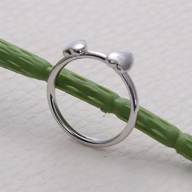 Позолоченные серебряные простые кольца с двойным сердечком для