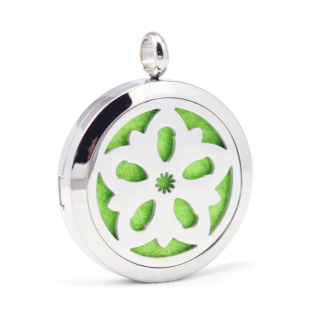 

30mm 316L stainless steel big flower design aroma aromatherapy essential oil diffuser necklace