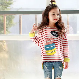 2016 new spring autumn Girls Kids Long section bat sleeve striped T-shirt comfortable cute baby Clothes Children Clothing 00W