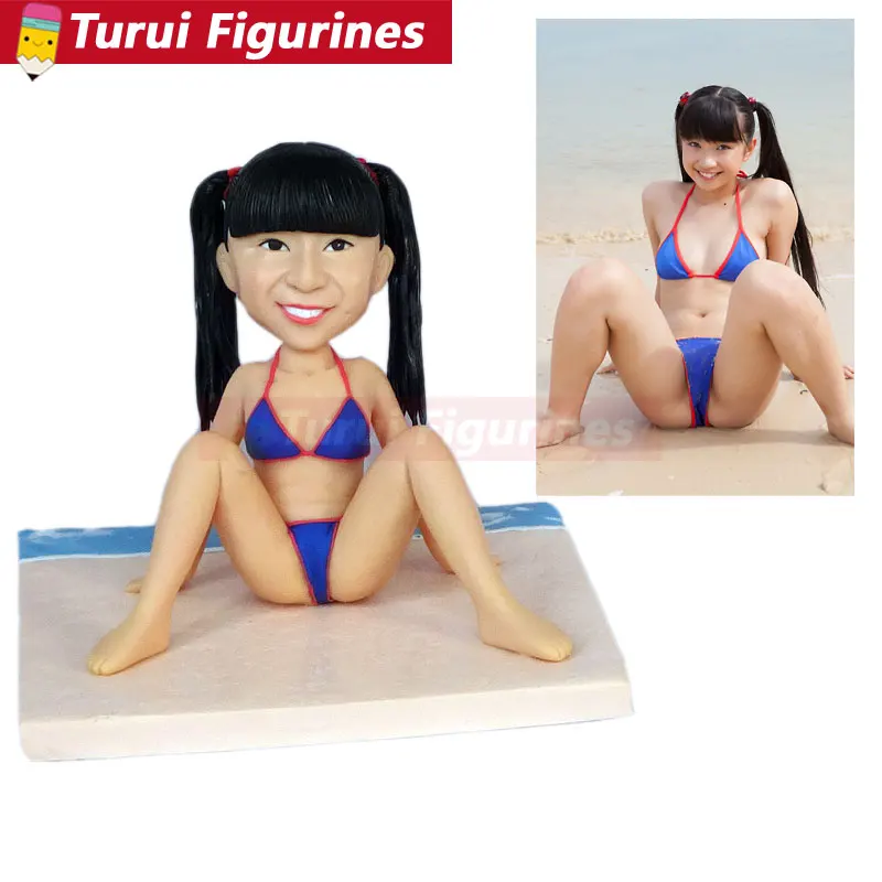 

The seaside girl with swimming suit sand and sea beach custom bobblehead figurines fully handcrafted gift for her