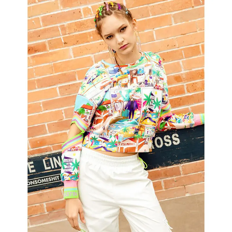 2019 Весенняя мода выдалбливают Кофты для женщин ландшафт острова узор