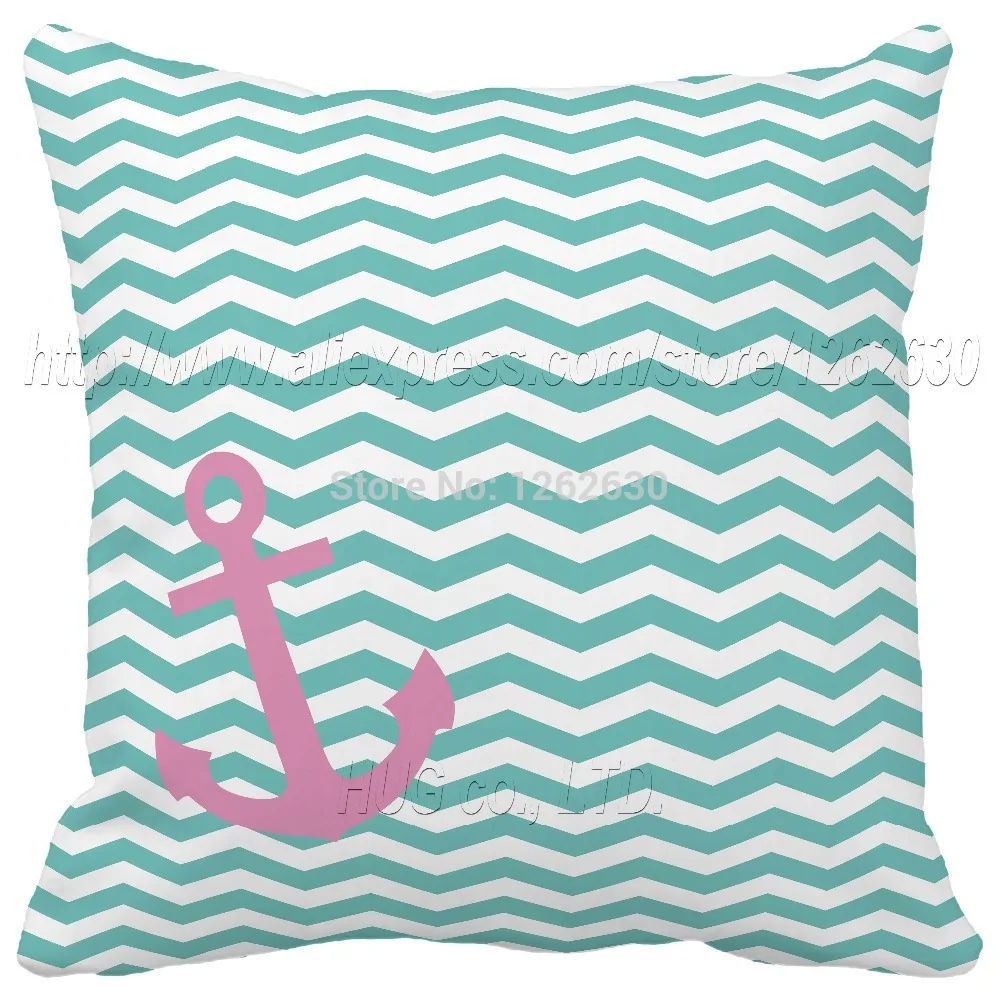 Зелено синий/Аква шеврон розовый якорь Подушки Детские геометрический крышки с