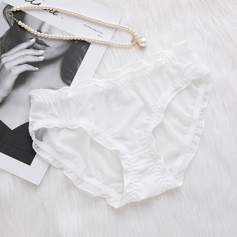white SP& CITY, Европейское сексуальное нижнее белье для женщин, прозрачные бесшовные трусики, одноцветные кружевные стринги с рюшами, трусики, нижнее белье - Цвет: white