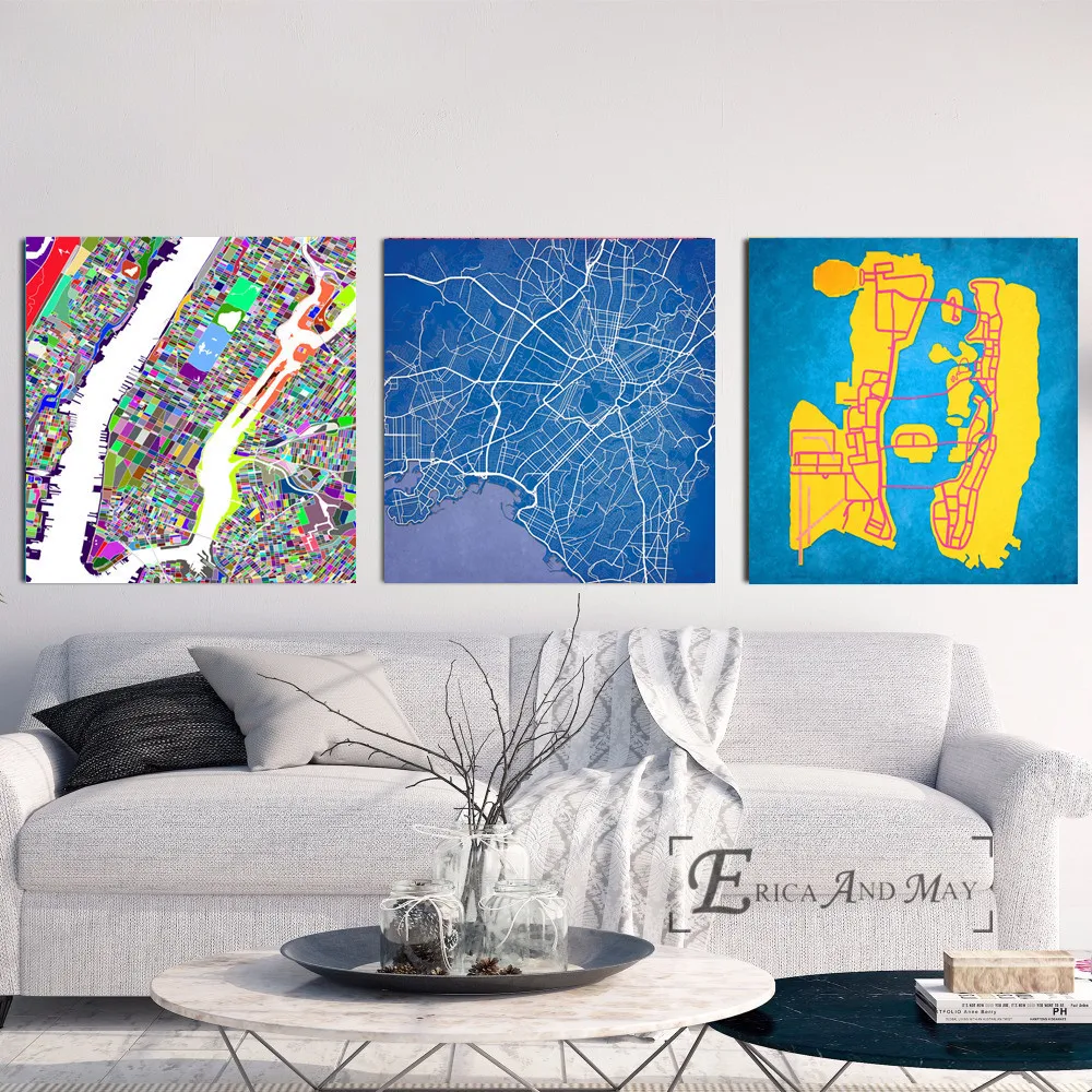 

Abstract New York Map Pop Art Canvas Prints Modern Painting Posters Wall Art Pictures For Living Room Decoration No Frame