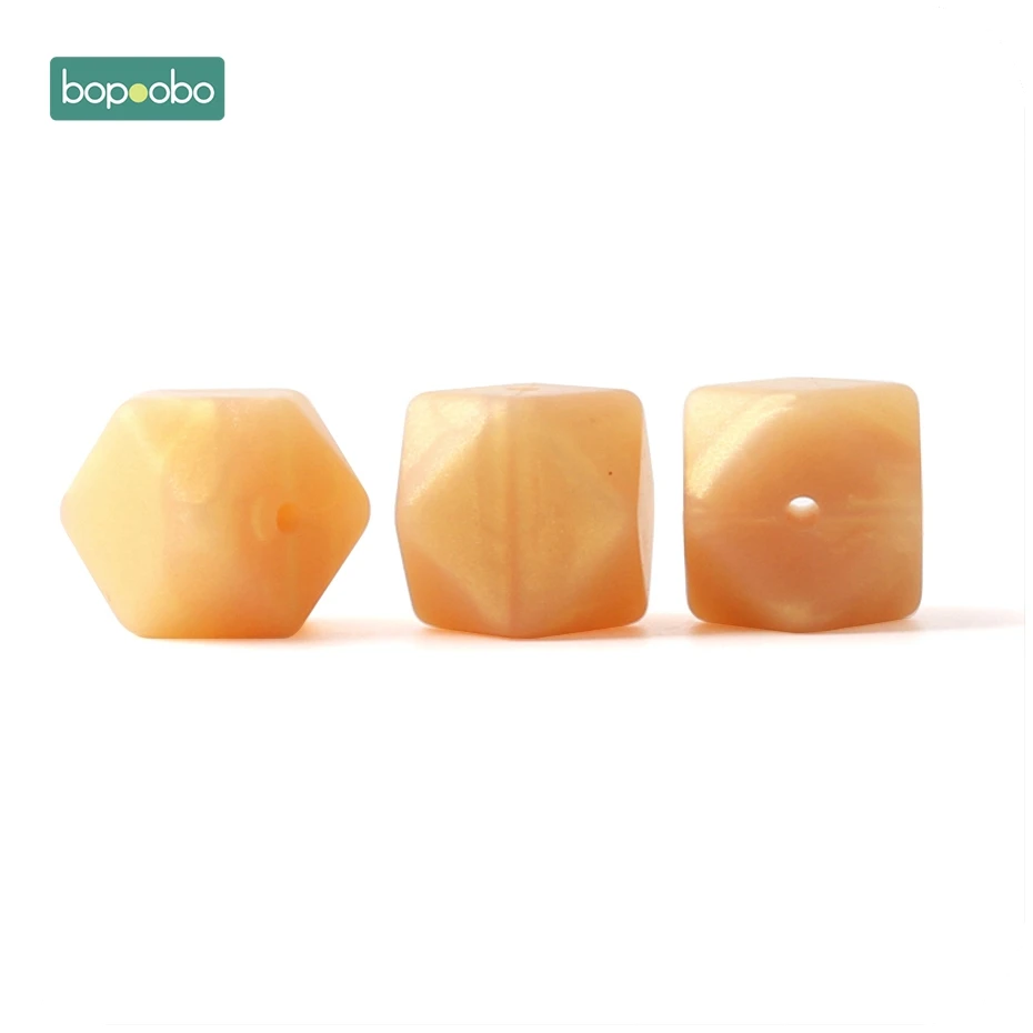 Gold Bopoobo 17 мм силиконовые бусины для кормления аксессуары 10 шт. красочные силиконовые шестигранные бусины Монтессори игрушки Детские принадлежности для кормления - Цвет: Gold