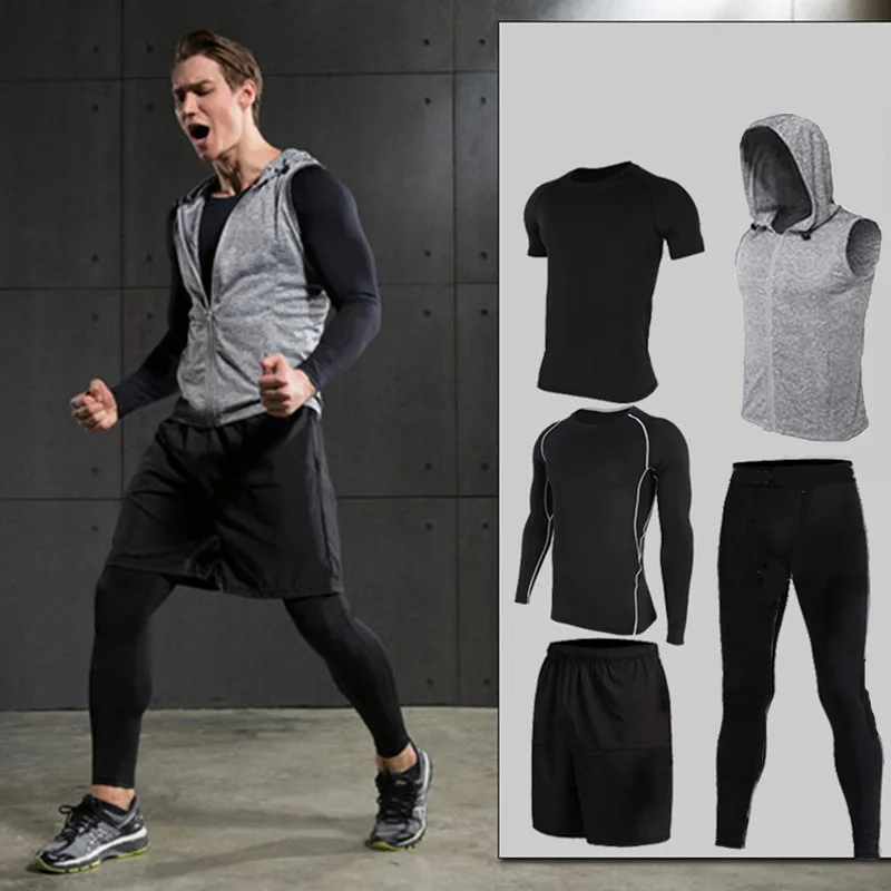 2018 быстросохнущие спортивные костюмы для мужчин комплекты бега компрессионные