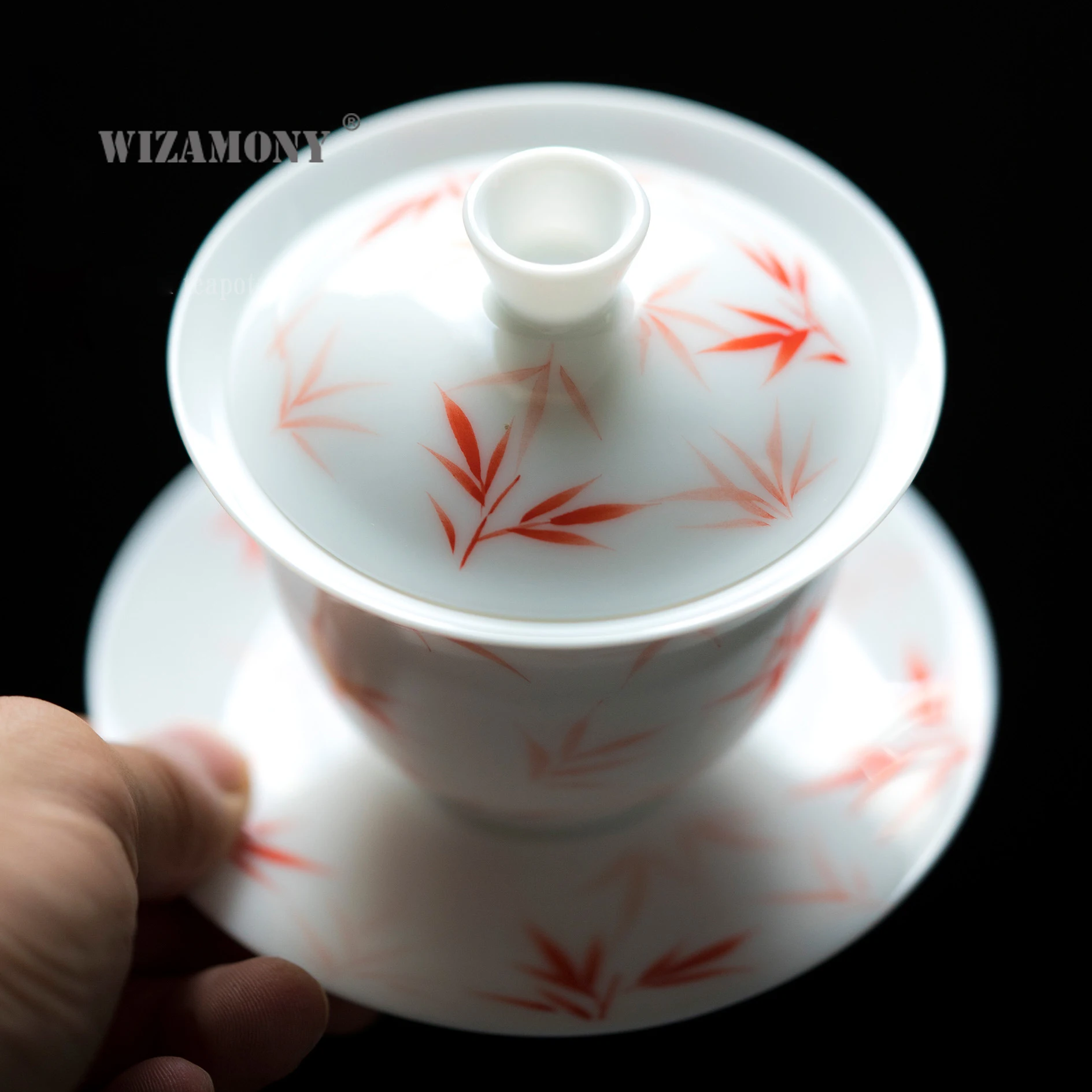 1 шт. wizamony голубой и белый бамбук Gaiwan Китайский древний глазурь Цзиндэчжэнь