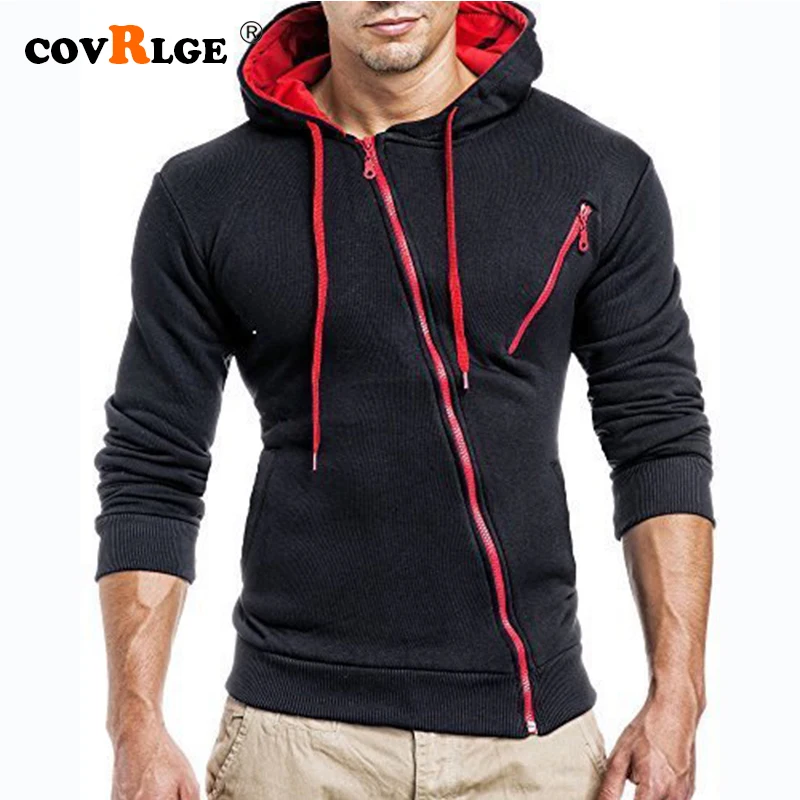 

Covrlge Autumn Men Hoodie 2019 New Classic Diagonal Zipper Hooded Men's Casual Sweatershirt Solid Colors Asian Size 4XL MWW164