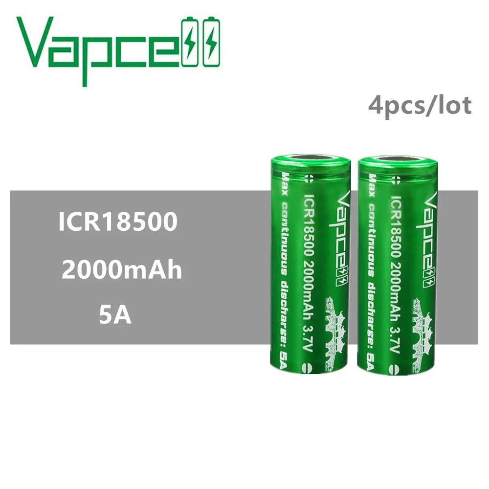 4 шт. VAPCELL ICR18500 2000 мАч литиевый ICR 18500 3 7 в перезаряжаемая батарея непрерывного