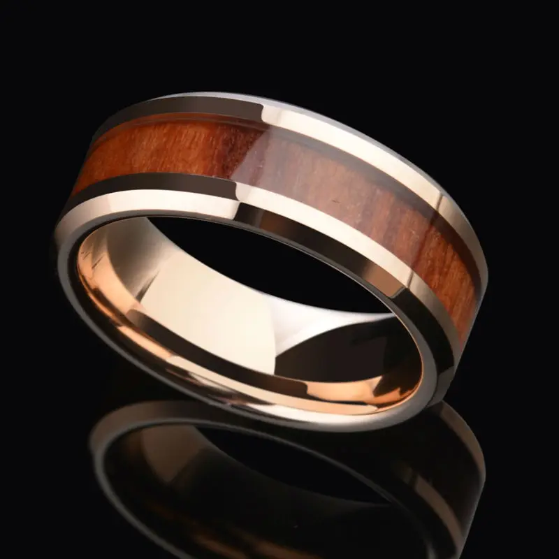 Кольцо из вольфрама и розового золота шириной 8 мм для женщин мужчин|ring band|wedding