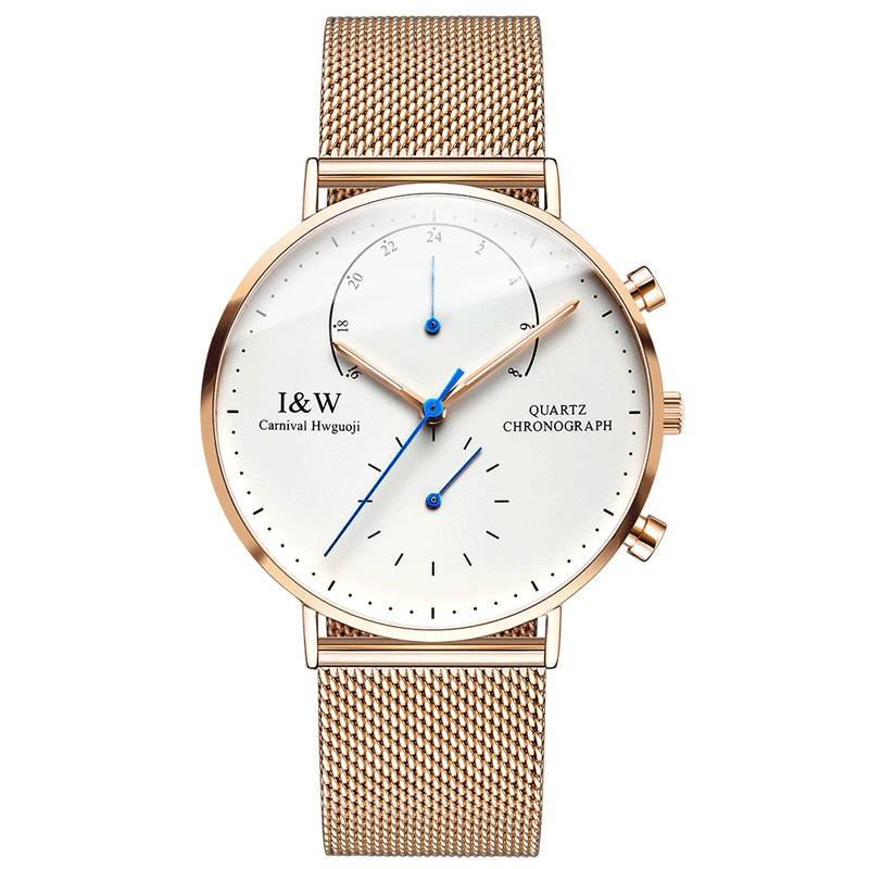 

2017 CARNIVAL I&W Luxury UltraThin Milanese Loop Quartz Men Watch TopBrand Sapphire Crystal Dual Time Simple Waterproof Montre