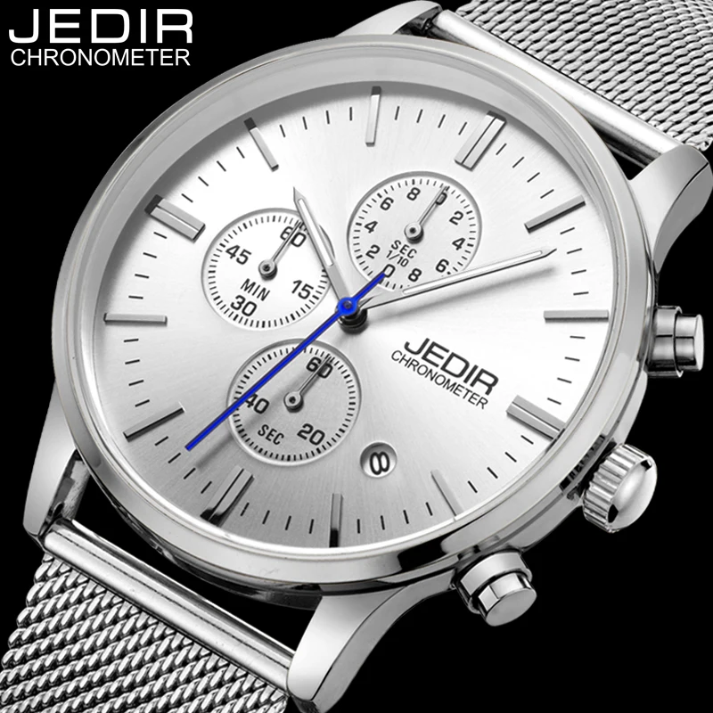 Для мужчин s часы лучший бренд класса люкс JEDIR Нержавеющая сталь сетки Группа