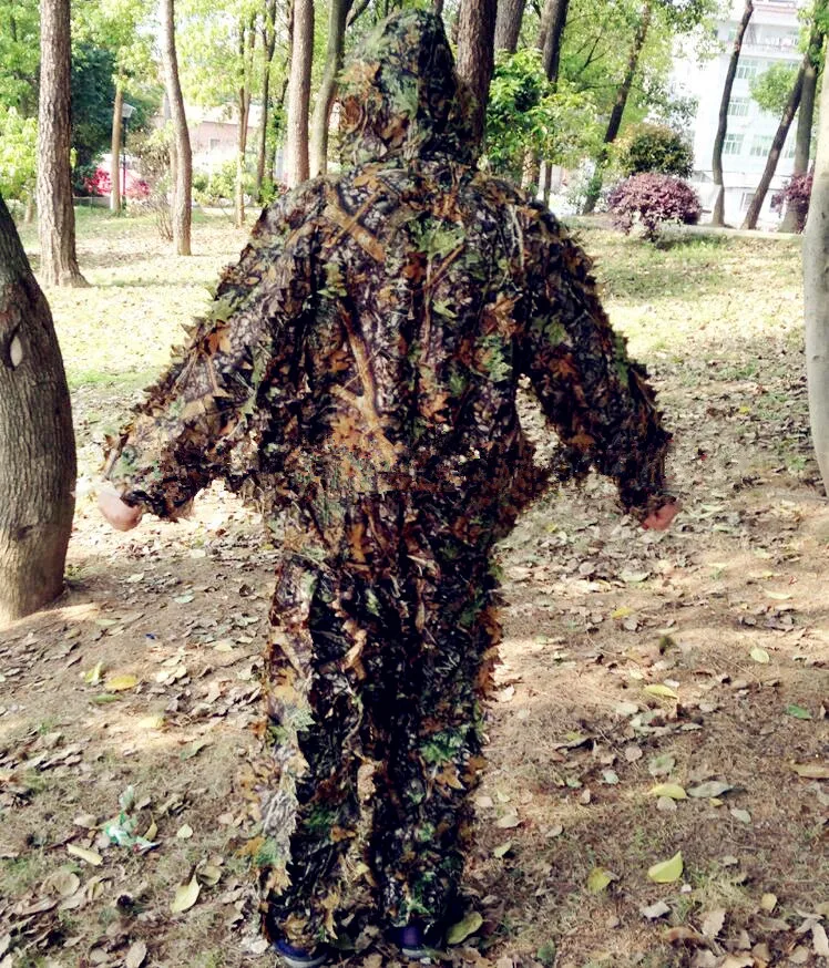 

New 3D Hunting Camouflage Ghillie With Cap Suit Clothes Jungle Cloak Poncho Camo Bionic Leaf For Sniper Photography
