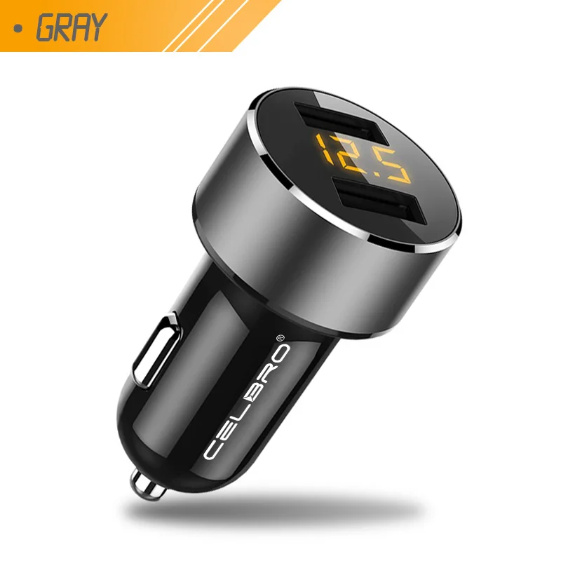 Gray Обновленный двойной Переходник USB для зарядки в машине светодиодный дисплей автомобильное зарядное устройство для мобильного телефона samsung iPhone 3.6A металлическое автомобильное зарядное устройство 2 порта - Тип штекера: Gray