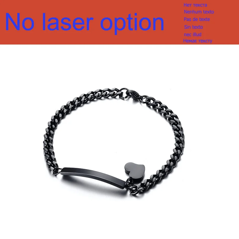 Black no laser Vnox может выгравировать ТОНКИЙ ID тегов Браслет Сердце Шарм браслет для Для женщин Нержавеющая сталь цепи Талисманы Браслеты леди ювелирные изделия Bijoux - Окраска металла: Black no laser