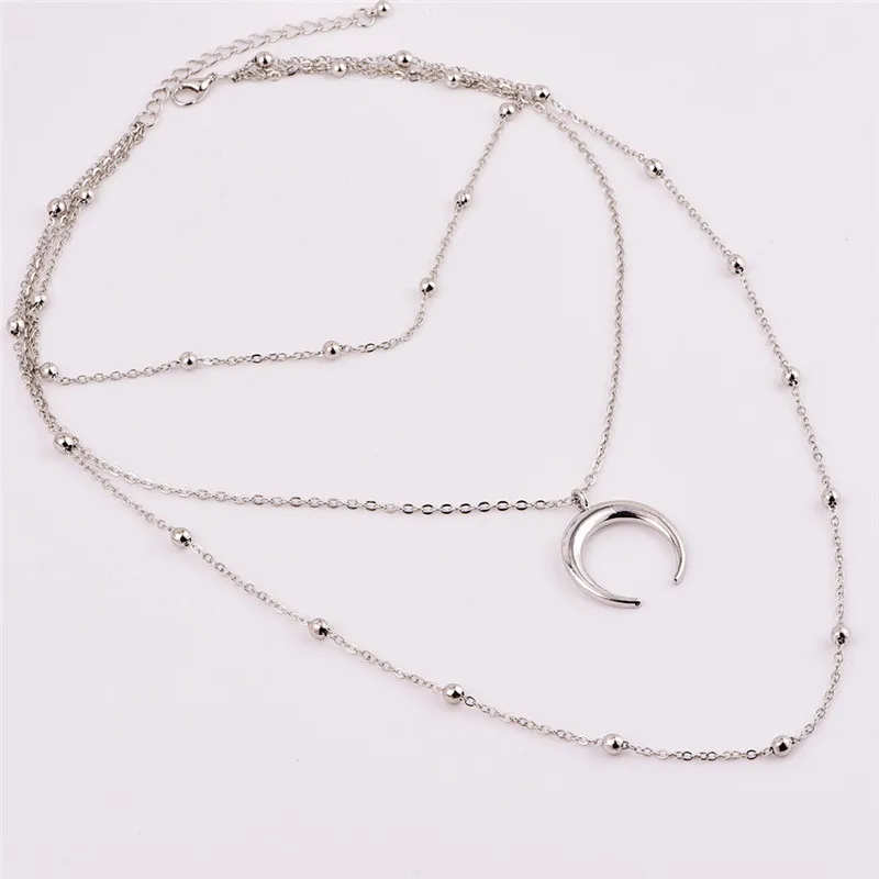 Fashion Metal Beads Chain Choker Necklace for Women Multilayer Moon Pendant Boho Beach Collar Jewelry Christmas Gift | Украшения и