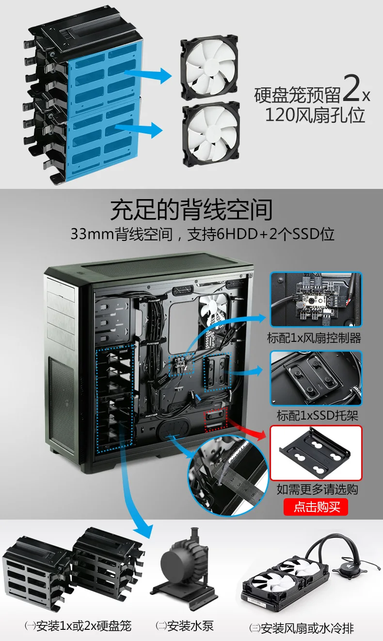 PHANTEKS 614PC чехол для компьютера(поддержка 6 позиций жесткого диска/Поддержка EEB двойной материнской платы/задней линии/с 2 вентиляторами