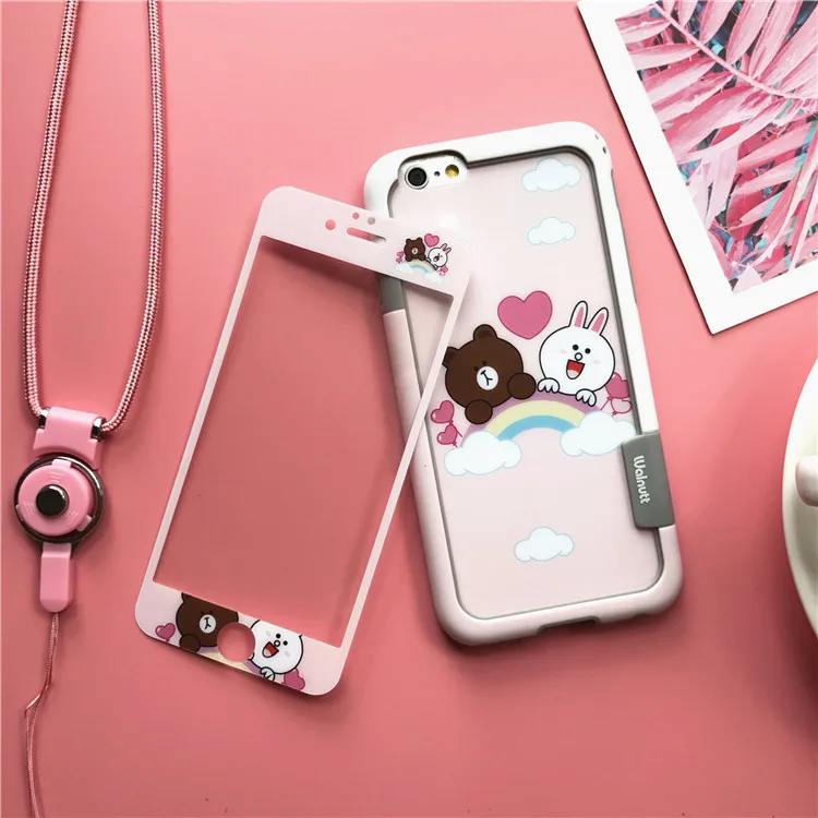Для iPhone 8 8Plus Мягкий бампер + передняя и задняя стеклянная защита для экрана Kitty Sailor
