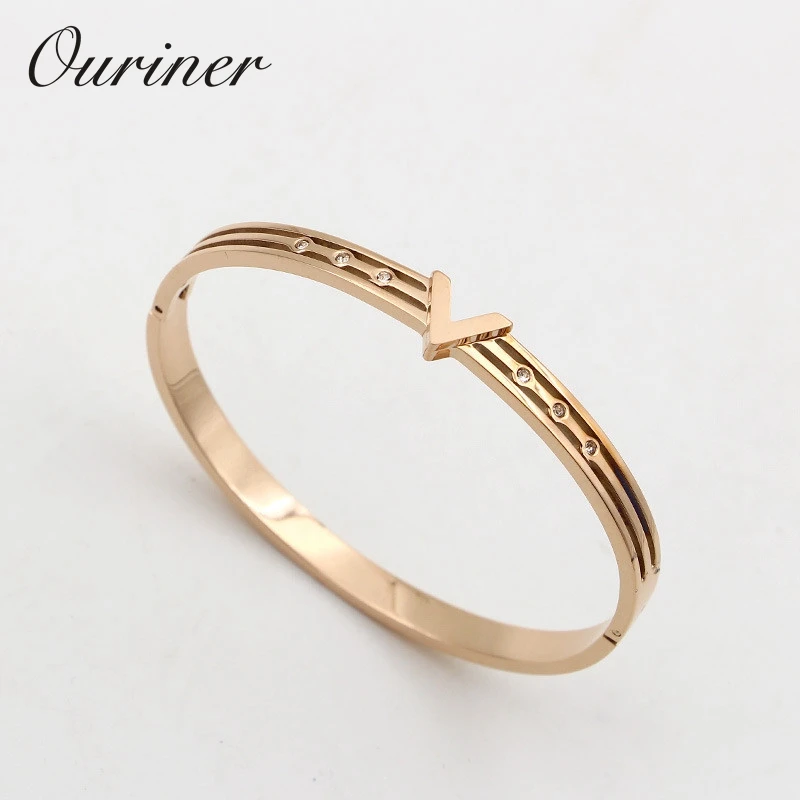 Классические браслеты с буквами V браслет из нержавеющей стали розового золота